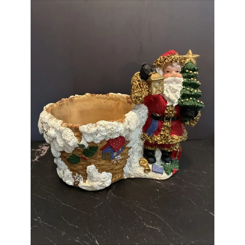 Vintage Santa Christmas Planter Basket Snow Village Holiday Decor Display
